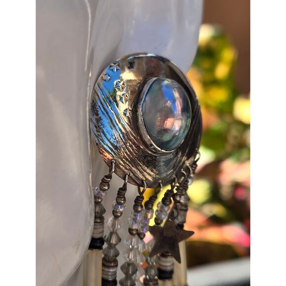 Vintage Tabra Sterling Silver Grey Pearl Celestial Statement Dangle Earrings 4" - Picture 3 of 10